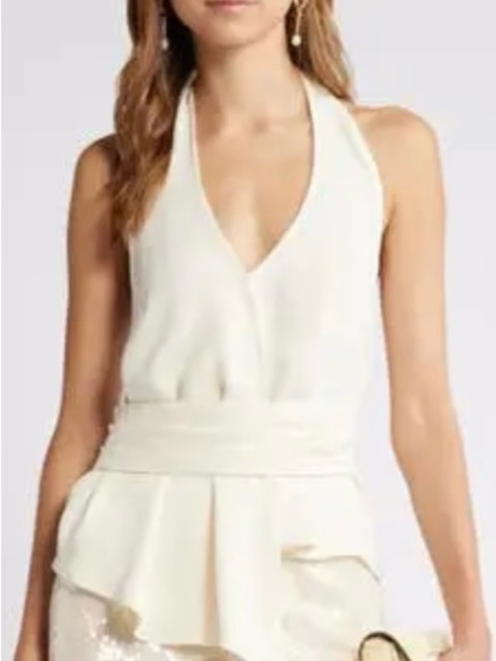 NWOT Open Edit Ivory Dove Peplum Halter Top Blouse M